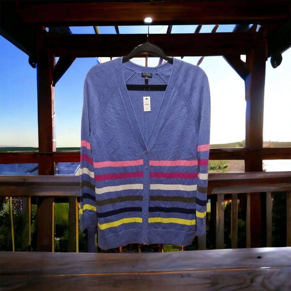 NWT‎ Talbots Pretty Periwinkle Blue Multicolored Stripe Cardigan Women's Size M